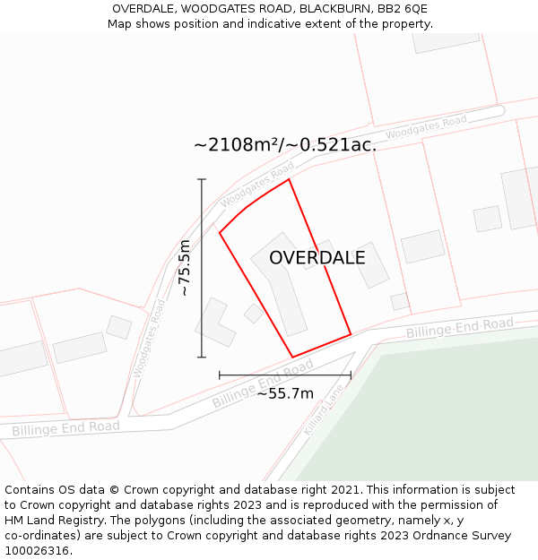 OVERDALE, WOODGATES ROAD, BLACKBURN, BB2 6QE: Plot and title map