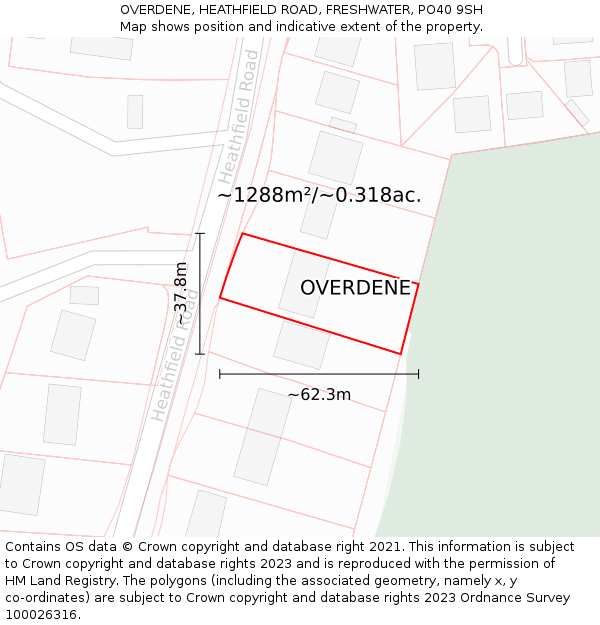 OVERDENE, HEATHFIELD ROAD, FRESHWATER, PO40 9SH: Plot and title map