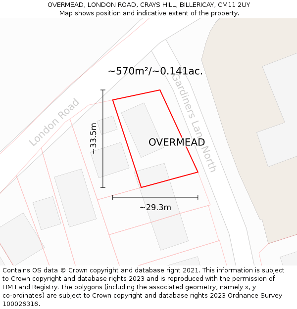 OVERMEAD, LONDON ROAD, CRAYS HILL, BILLERICAY, CM11 2UY: Plot and title map