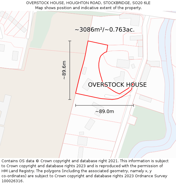 OVERSTOCK HOUSE, HOUGHTON ROAD, STOCKBRIDGE, SO20 6LE: Plot and title map