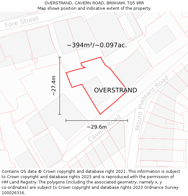 OVERSTRAND, CAVERN ROAD, BRIXHAM, TQ5 9RR: Plot and title map