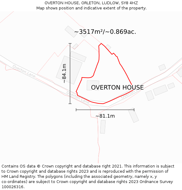 OVERTON HOUSE, ORLETON, LUDLOW, SY8 4HZ: Plot and title map