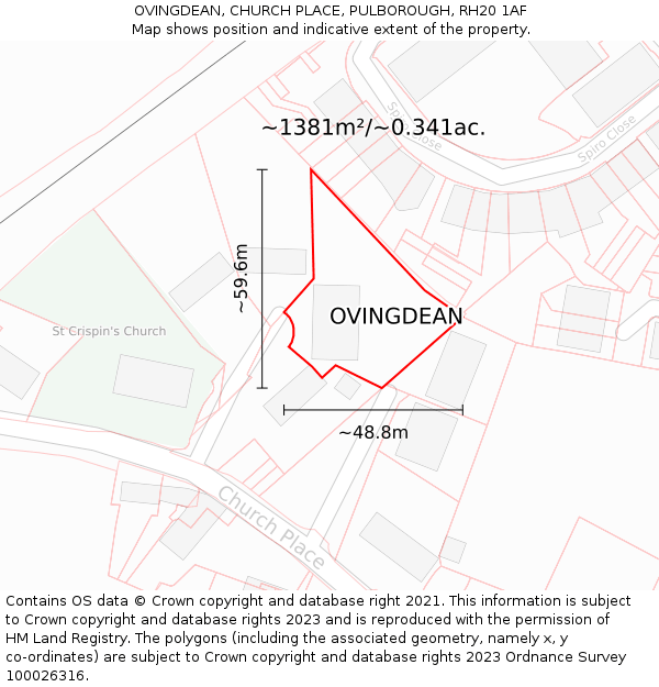 OVINGDEAN, CHURCH PLACE, PULBOROUGH, RH20 1AF: Plot and title map
