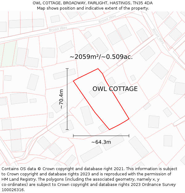 OWL COTTAGE, BROADWAY, FAIRLIGHT, HASTINGS, TN35 4DA: Plot and title map