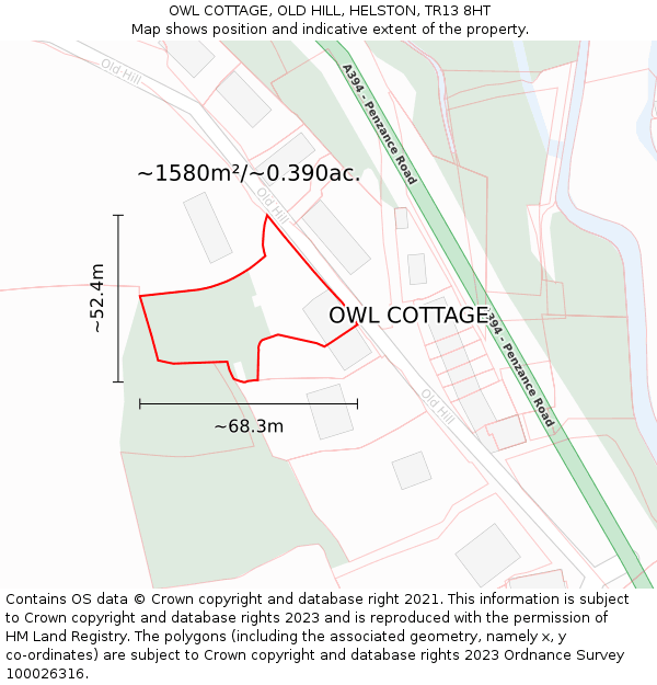 OWL COTTAGE, OLD HILL, HELSTON, TR13 8HT: Plot and title map