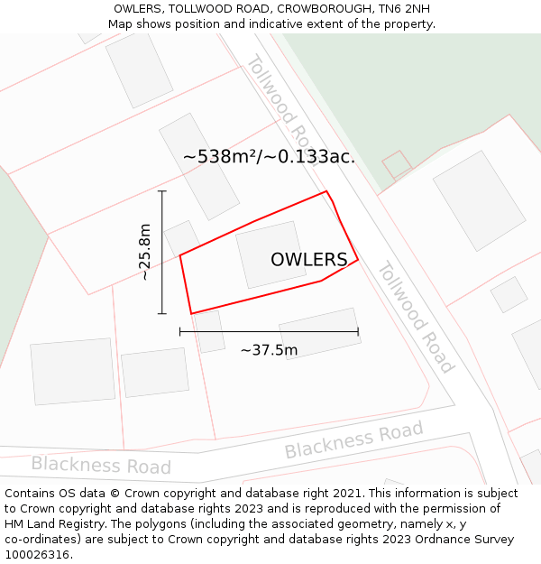 OWLERS, TOLLWOOD ROAD, CROWBOROUGH, TN6 2NH: Plot and title map