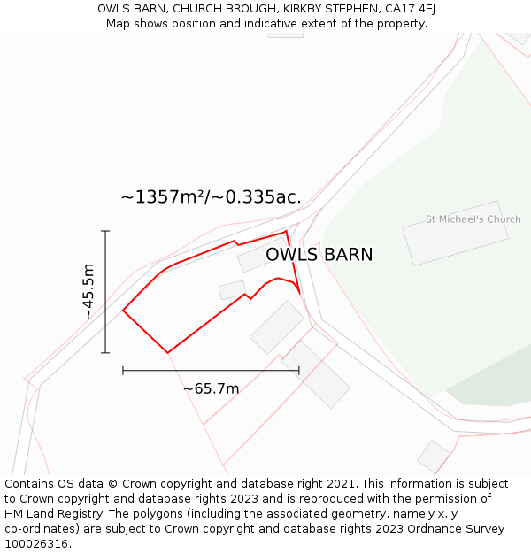 OWLS BARN, CHURCH BROUGH, KIRKBY STEPHEN, CA17 4EJ: Plot and title map