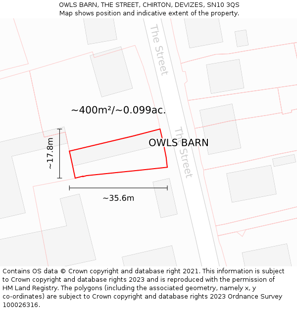 OWLS BARN, THE STREET, CHIRTON, DEVIZES, SN10 3QS: Plot and title map