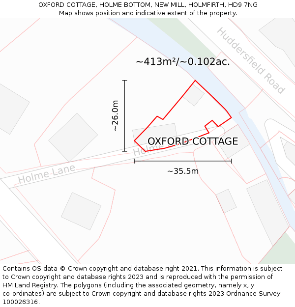 OXFORD COTTAGE, HOLME BOTTOM, NEW MILL, HOLMFIRTH, HD9 7NG: Plot and title map