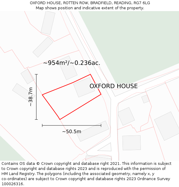 OXFORD HOUSE, ROTTEN ROW, BRADFIELD, READING, RG7 6LG: Plot and title map