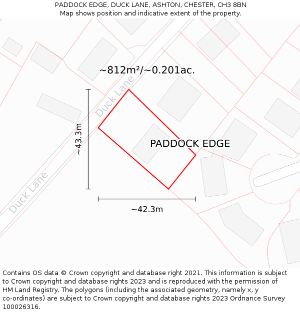 PADDOCK EDGE, DUCK LANE, ASHTON, CHESTER, CH3 8BN: Plot and title map