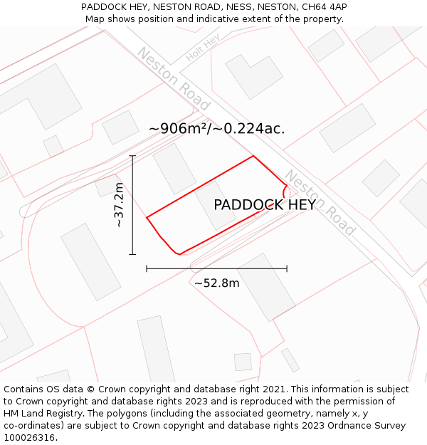 PADDOCK HEY, NESTON ROAD, NESS, NESTON, CH64 4AP: Plot and title map