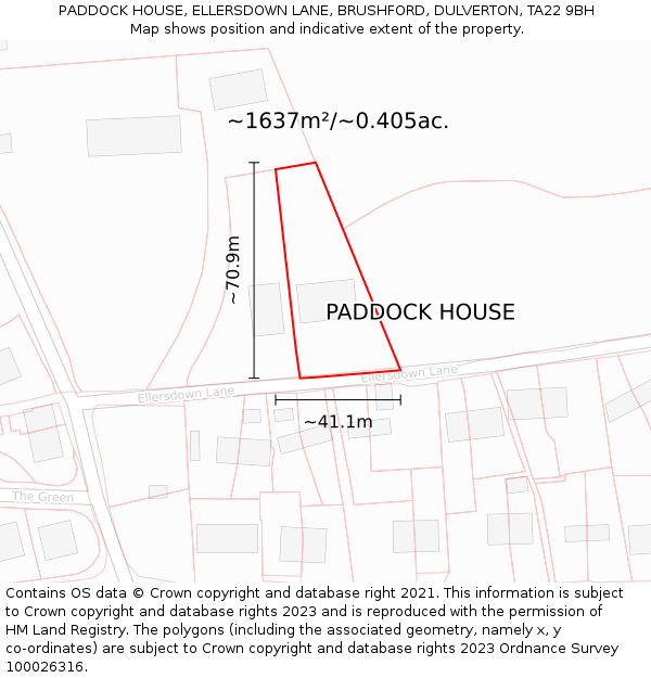 PADDOCK HOUSE, ELLERSDOWN LANE, BRUSHFORD, DULVERTON, TA22 9BH: Plot and title map