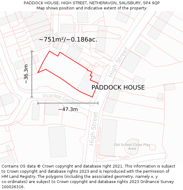 PADDOCK HOUSE, HIGH STREET, NETHERAVON, SALISBURY, SP4 9QP: Plot and title map