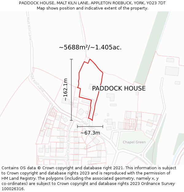 PADDOCK HOUSE, MALT KILN LANE, APPLETON ROEBUCK, YORK, YO23 7DT: Plot and title map