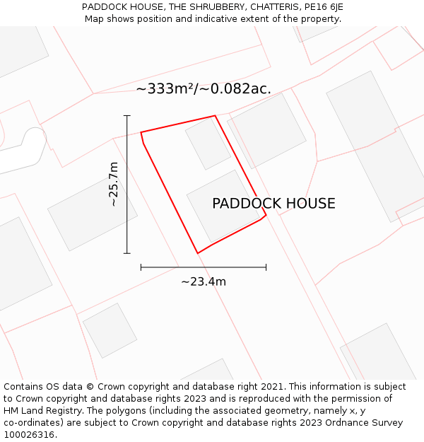 PADDOCK HOUSE, THE SHRUBBERY, CHATTERIS, PE16 6JE: Plot and title map