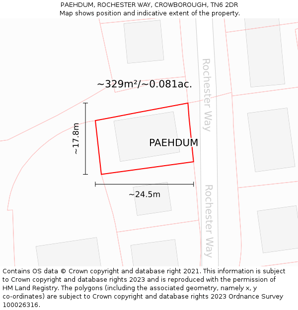 PAEHDUM, ROCHESTER WAY, CROWBOROUGH, TN6 2DR: Plot and title map