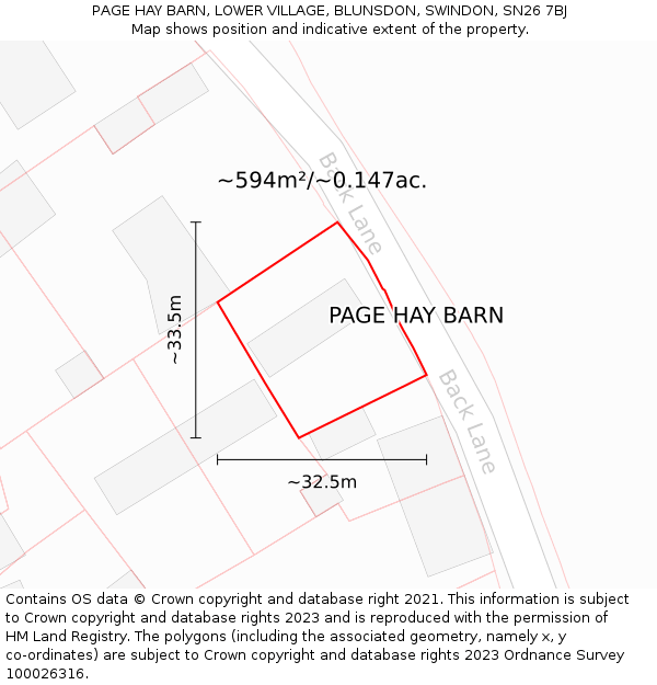 PAGE HAY BARN, LOWER VILLAGE, BLUNSDON, SWINDON, SN26 7BJ: Plot and title map