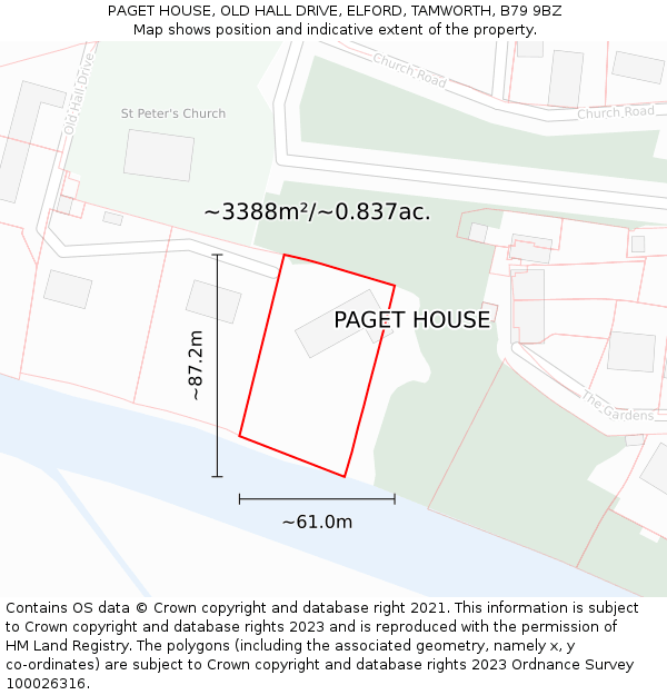 PAGET HOUSE, OLD HALL DRIVE, ELFORD, TAMWORTH, B79 9BZ: Plot and title map