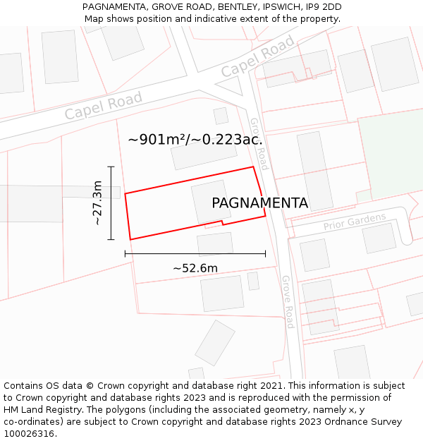 PAGNAMENTA, GROVE ROAD, BENTLEY, IPSWICH, IP9 2DD: Plot and title map