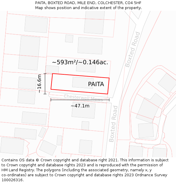 PAITA, BOXTED ROAD, MILE END, COLCHESTER, CO4 5HF: Plot and title map