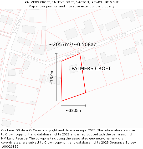 PALMERS CROFT, FINNEYS DRIFT, NACTON, IPSWICH, IP10 0HF: Plot and title map