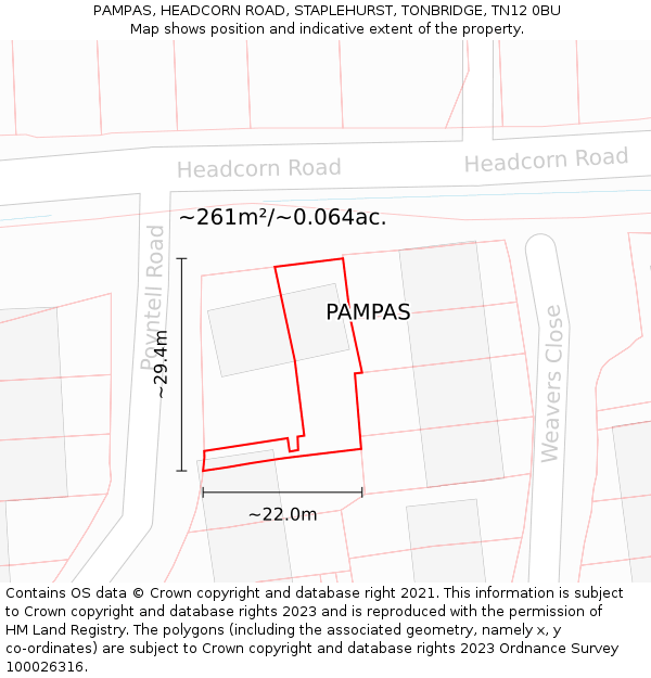 PAMPAS, HEADCORN ROAD, STAPLEHURST, TONBRIDGE, TN12 0BU: Plot and title map