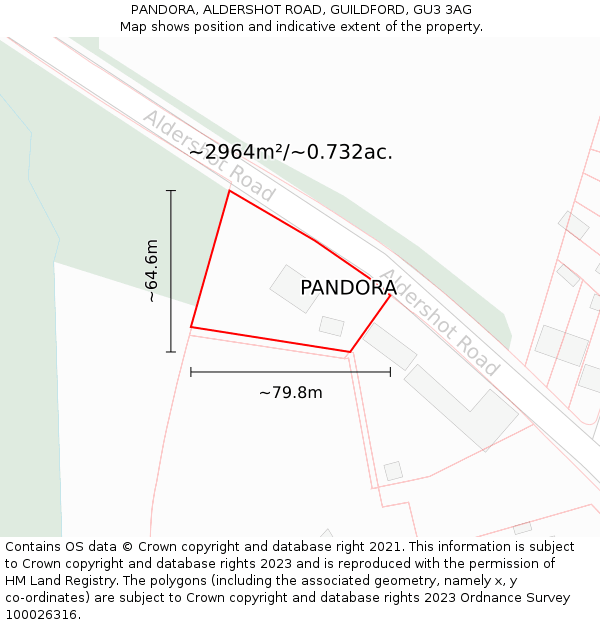 PANDORA, ALDERSHOT ROAD, GUILDFORD, GU3 3AG: Plot and title map