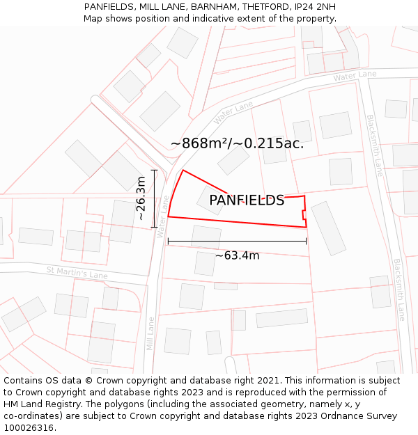 PANFIELDS, MILL LANE, BARNHAM, THETFORD, IP24 2NH: Plot and title map