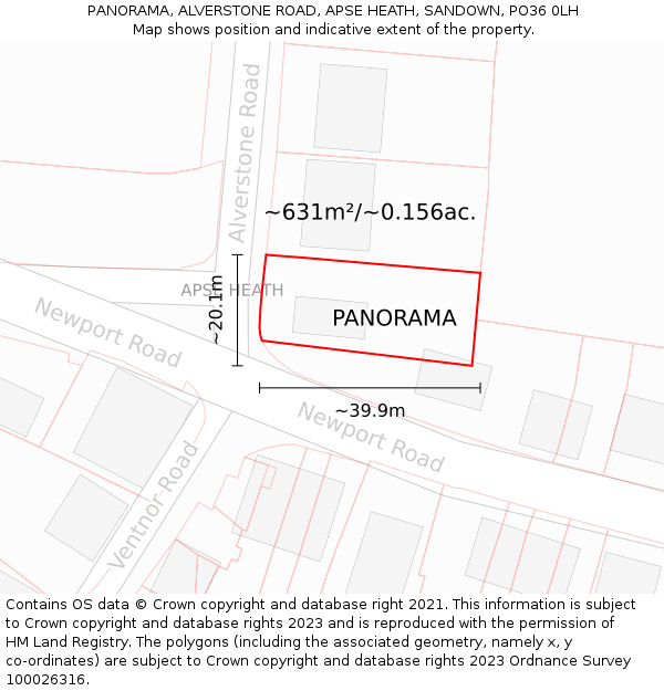 PANORAMA, ALVERSTONE ROAD, APSE HEATH, SANDOWN, PO36 0LH: Plot and title map