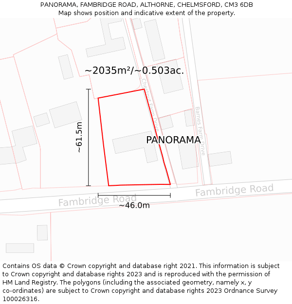 PANORAMA, FAMBRIDGE ROAD, ALTHORNE, CHELMSFORD, CM3 6DB: Plot and title map