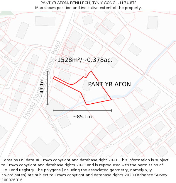 PANT YR AFON, BENLLECH, TYN-Y-GONGL, LL74 8TF: Plot and title map