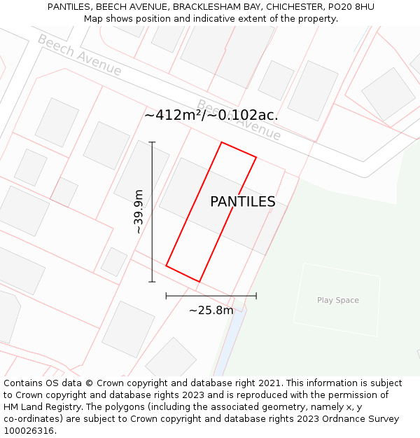 PANTILES, BEECH AVENUE, BRACKLESHAM BAY, CHICHESTER, PO20 8HU: Plot and title map