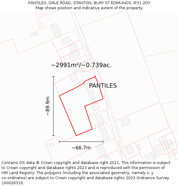 PANTILES, DALE ROAD, STANTON, BURY ST EDMUNDS, IP31 2DY: Plot and title map