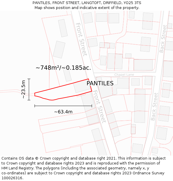 PANTILES, FRONT STREET, LANGTOFT, DRIFFIELD, YO25 3TS: Plot and title map