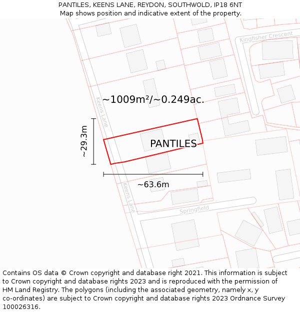 PANTILES, KEENS LANE, REYDON, SOUTHWOLD, IP18 6NT: Plot and title map