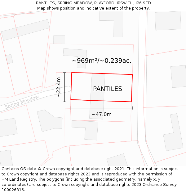 PANTILES, SPRING MEADOW, PLAYFORD, IPSWICH, IP6 9ED: Plot and title map