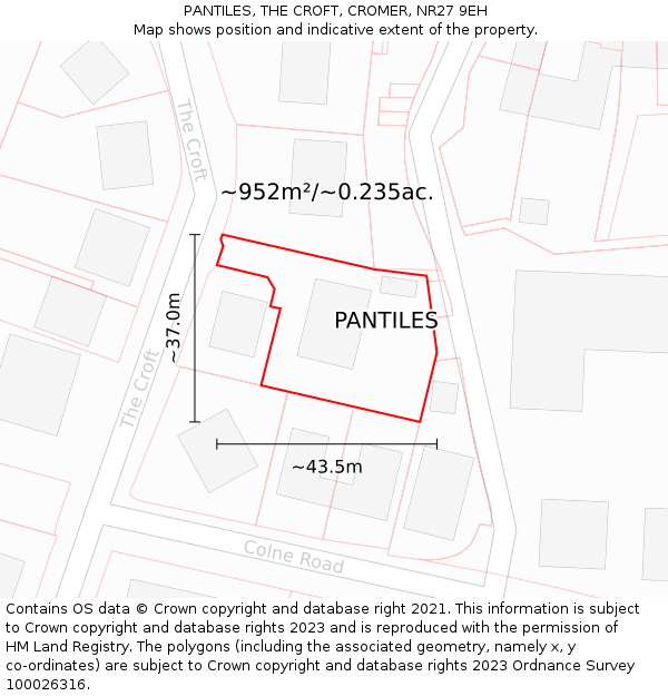 PANTILES, THE CROFT, CROMER, NR27 9EH: Plot and title map