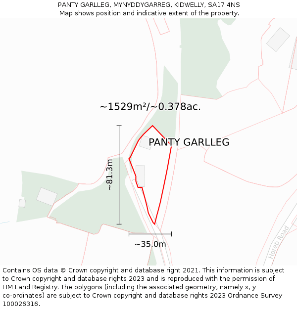 PANTY GARLLEG, MYNYDDYGARREG, KIDWELLY, SA17 4NS: Plot and title map