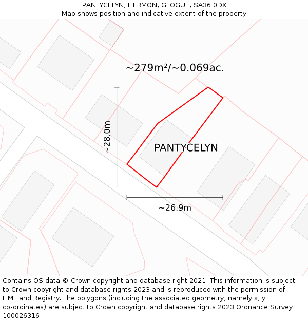 PANTYCELYN, HERMON, GLOGUE, SA36 0DX: Plot and title map