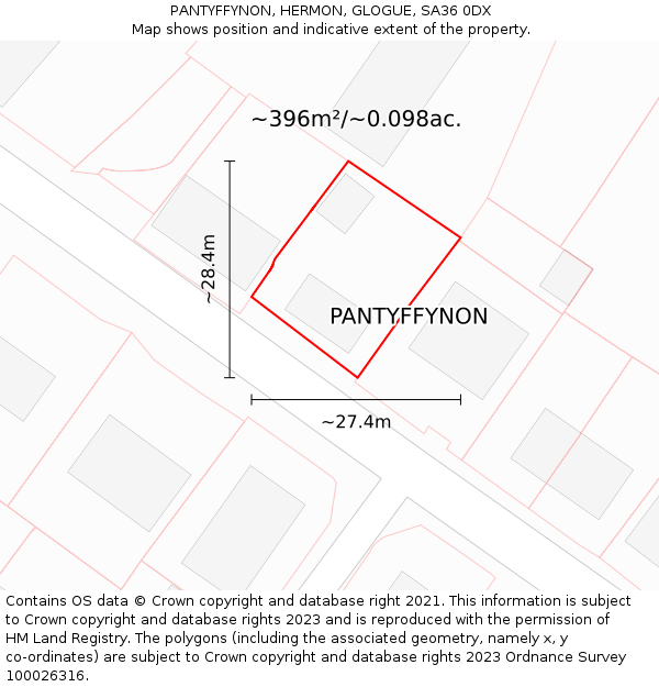 PANTYFFYNON, HERMON, GLOGUE, SA36 0DX: Plot and title map