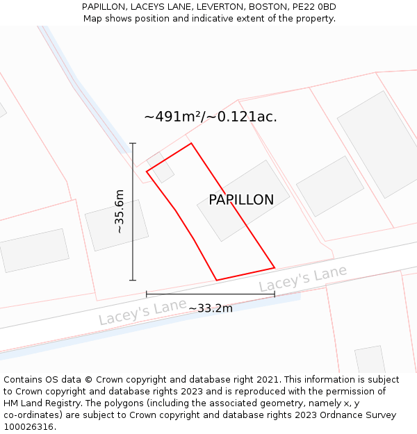 PAPILLON, LACEYS LANE, LEVERTON, BOSTON, PE22 0BD: Plot and title map