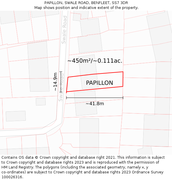 PAPILLON, SWALE ROAD, BENFLEET, SS7 3DR: Plot and title map