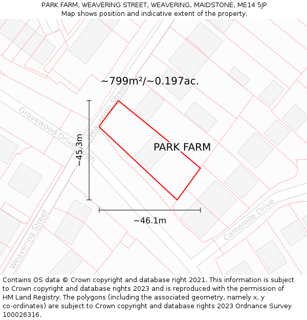 PARK FARM, WEAVERING STREET, WEAVERING, MAIDSTONE, ME14 5JP: Plot and title map