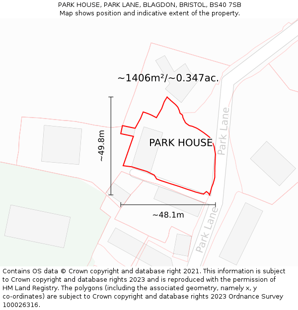 PARK HOUSE, PARK LANE, BLAGDON, BRISTOL, BS40 7SB: Plot and title map