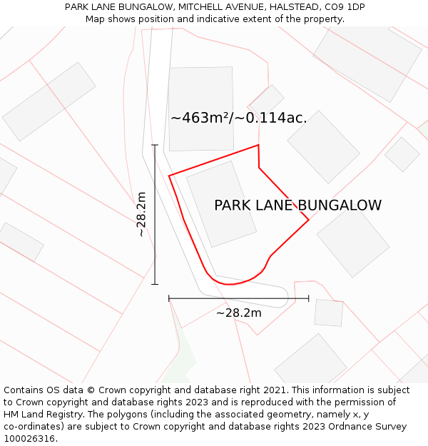 PARK LANE BUNGALOW, MITCHELL AVENUE, HALSTEAD, CO9 1DP: Plot and title map