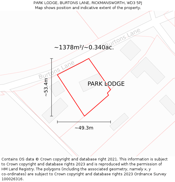 PARK LODGE, BURTONS LANE, RICKMANSWORTH, WD3 5PJ: Plot and title map