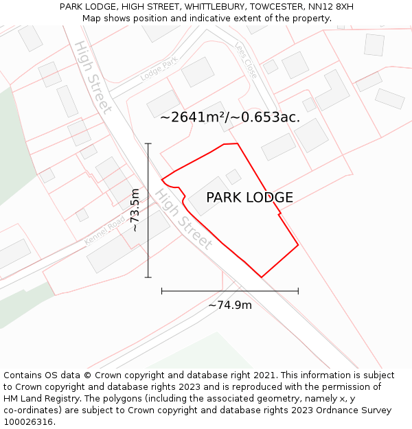 PARK LODGE, HIGH STREET, WHITTLEBURY, TOWCESTER, NN12 8XH: Plot and title map