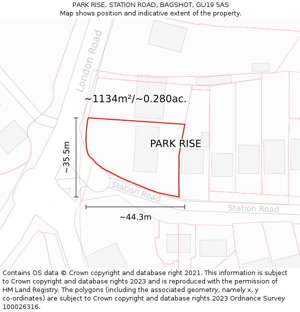 PARK RISE, STATION ROAD, BAGSHOT, GU19 5AS: Plot and title map