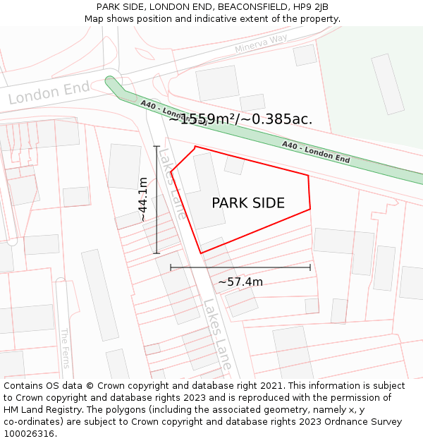 PARK SIDE, LONDON END, BEACONSFIELD, HP9 2JB: Plot and title map